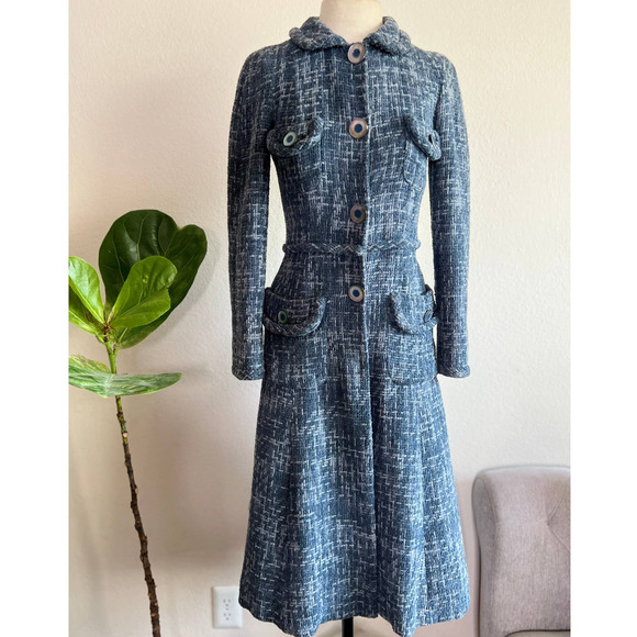 MARC JACOBS BERGDORF GOODMAN Virgen Wool & Cotton Bouclé Tweed Long Coat - Picture 1 of 11